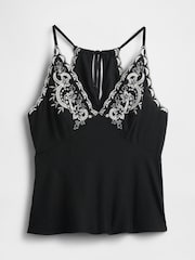 Gap Black/White Linen-Blend Embroidered Halter Top - Image 4 of 4