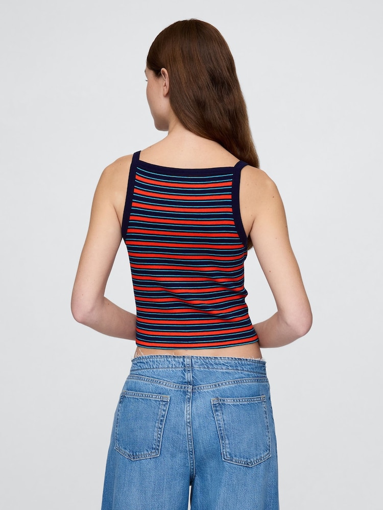 Gap Black/Red Stripe Modern Apron-Neck Crop Vest - Image 1 of 4