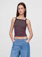 Gap Black/Red Stripe Modern Apron-Neck Crop Vest - Image 2 of 4