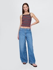 Gap Black/Red Stripe Modern Apron-Neck Crop Vest - Image 3 of 4
