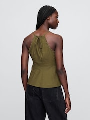 Gap Green Linen-Blend Embroidered Halter Top - Image 2 of 4