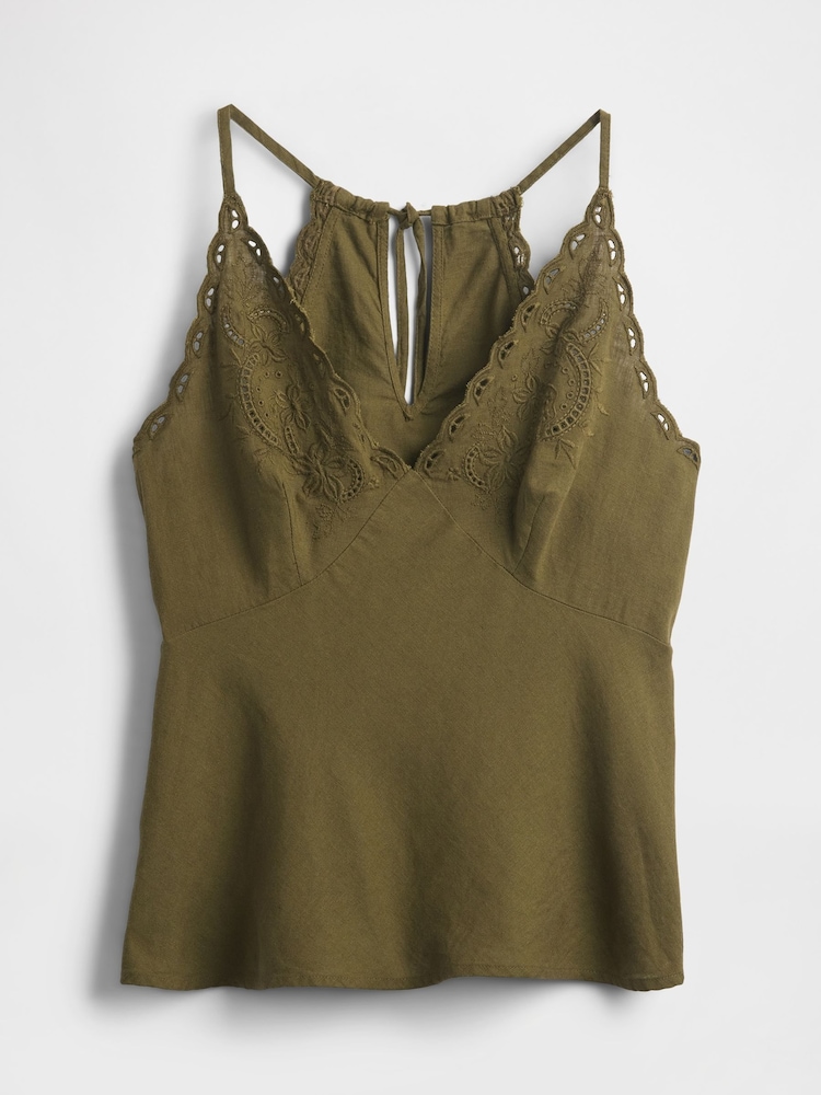 Gap Green Linen-Blend Embroidered Halter Top - Image 4 of 4