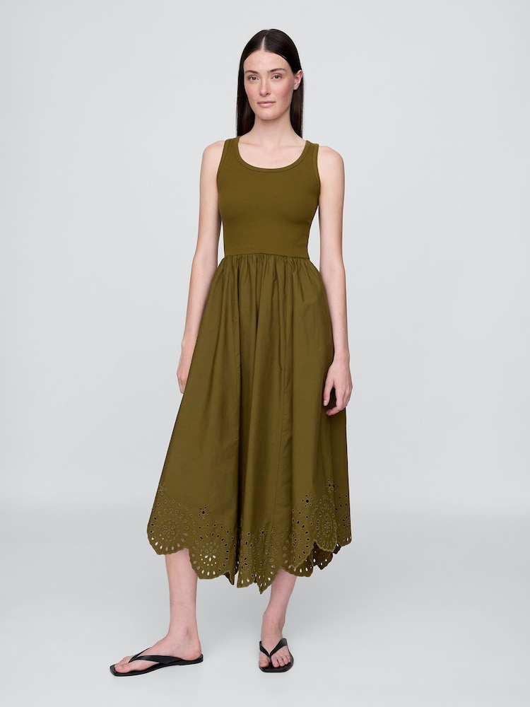 Gap Olive Green Mixed Handkerchief Hem Midi Dress - Image 1 of 5