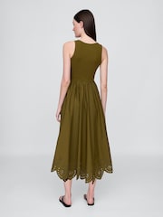 Gap Olive Green Mixed Handkerchief Hem Midi Dress - Image 2 of 5