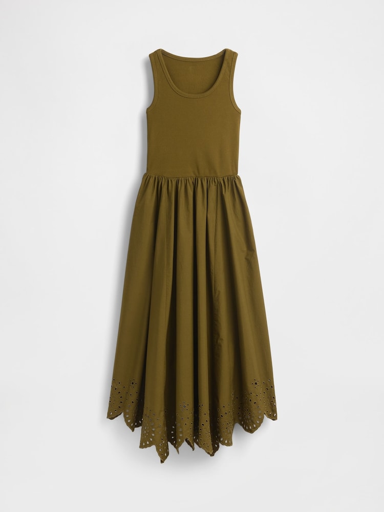 Gap Olive Green Mixed Handkerchief Hem Midi Dress - Image 5 of 5