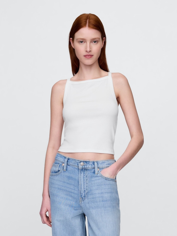 Gap White Modern Apron-Neck Crop Vest - Image 1 of 4