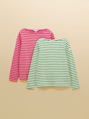 Red Pink & Green Stripe - Joules Harbour Boat Neck Breton Tops 2 Pack - Bild 1 von 7