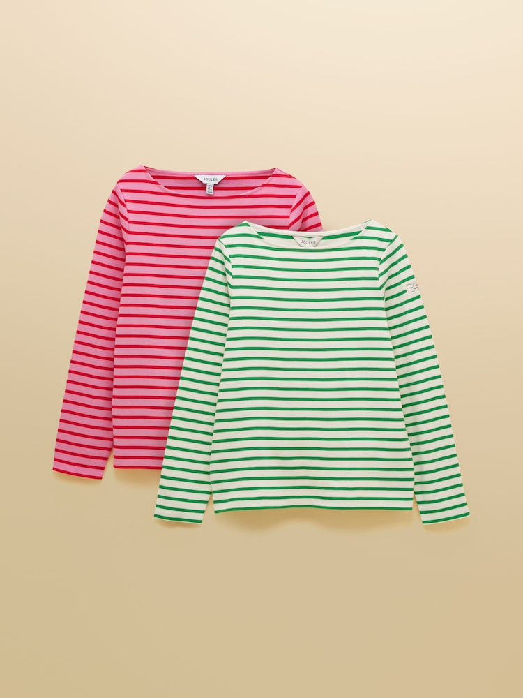 Red Pink & Green Stripe - Joules Harbour Boat Neck Breton Tops 2 Pack - Bild 1 von 7