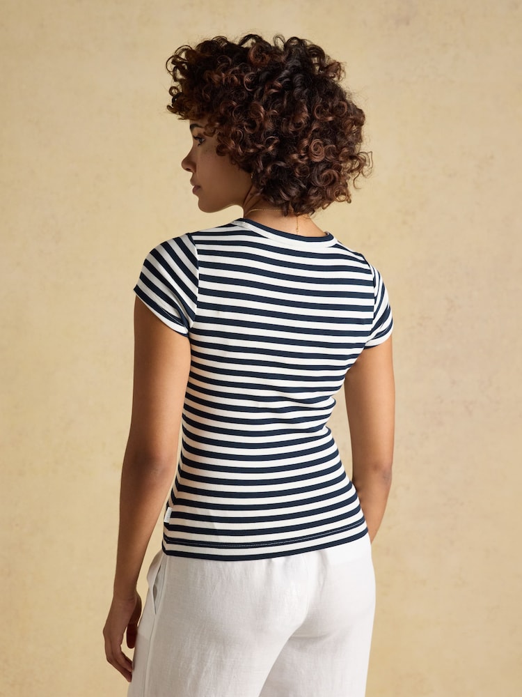 أزرق مقلم - Joules Sophie Short Sleeve Ribbed Fitted T-Shirt - صورة 2 من 8