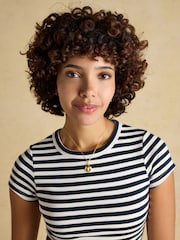 أزرق مقلم - Joules Sophie Short Sleeve Ribbed Fitted T-Shirt - صورة 4 من 8