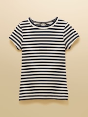 أزرق مقلم - Joules Sophie Short Sleeve Ribbed Fitted T-Shirt - صورة 8 من 8