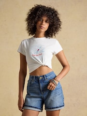 Joules White Into The Blue Fitted Graphic Cotton Rich T-Shirt - Image 10 of 11