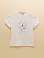 Joules White Into The Blue Fitted Graphic Cotton Rich T-Shirt - Image 11 of 11