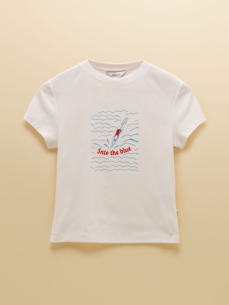 Joules White Into The Blue Fitted Graphic Cotton Rich T-Shirt - Image 11 of 11 Joules White Into The Blue Fitted Graphic Cotton Rich T-Shirt - Image 11 of 11