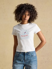 Joules White Into The Blue Fitted Graphic Cotton Rich T-Shirt - Image 4 of 11