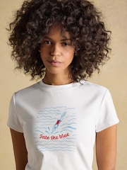 Joules White Into The Blue Fitted Graphic Cotton Rich T-Shirt - Image 7 of 11