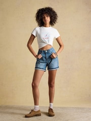 Joules White Into The Blue Fitted Graphic Cotton Rich T-Shirt - Image 8 of 11