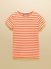 Joules Sophie Orange Striped Short Sleeve Ribbed Fitted T-Shirt - Image 6 of 6