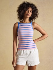 Joules Gia Pink Blue Square Neck Ribbed Vest - Image 1 of 7