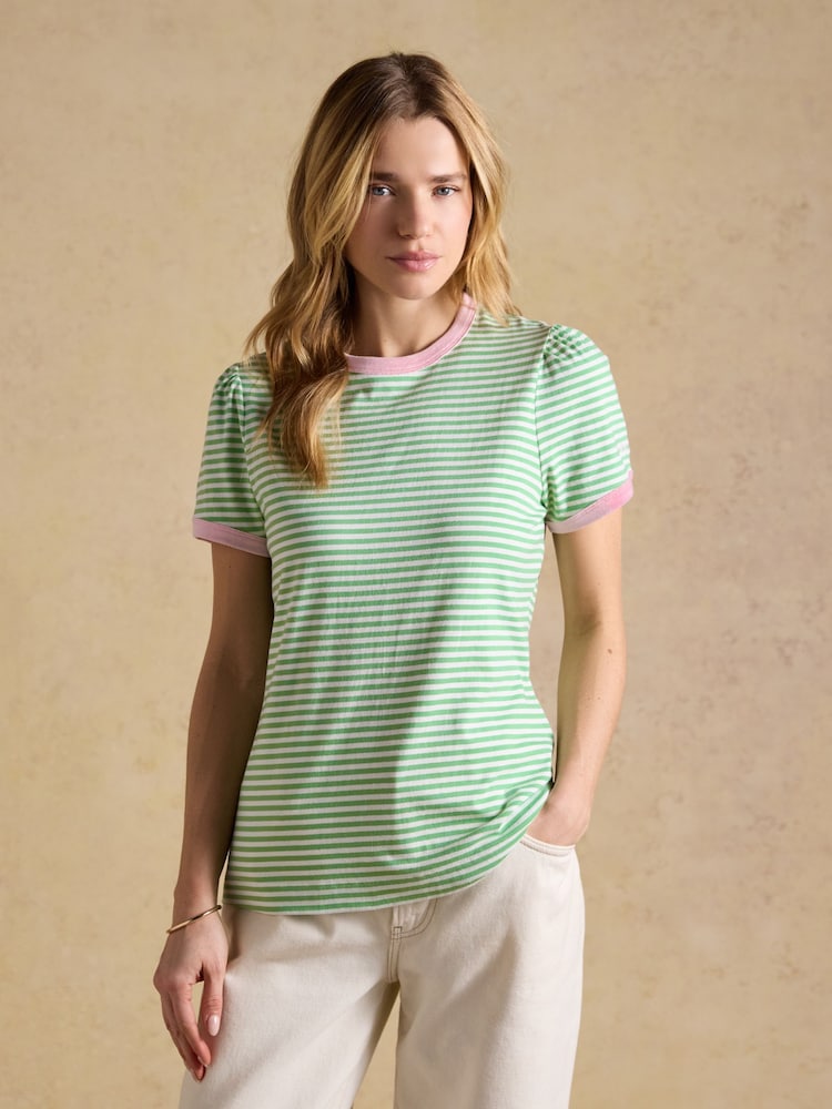 Joules Erin Green Stripe Short Sleeve Jersey T-Shirt - Image 1 of 7