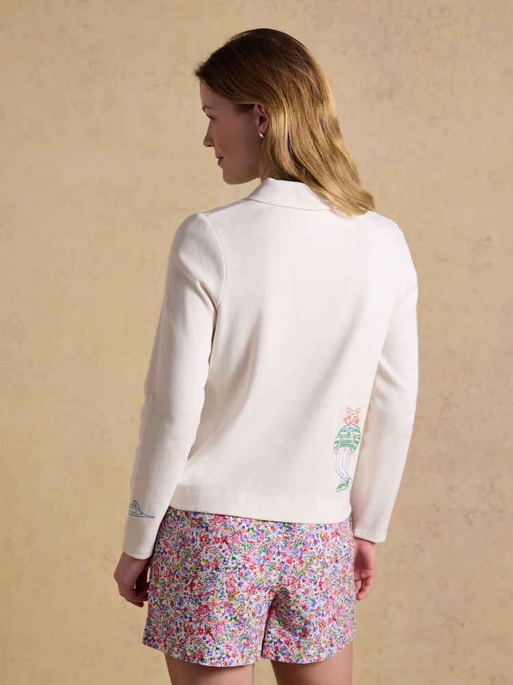 Joules Premium Ribbed Embroidered Cream Striped Jersey Cardigan - Image 2 of 11