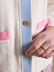 Joules Premium Ribbed Embroidered Cream Striped Jersey Cardigan - Image 3 of 11