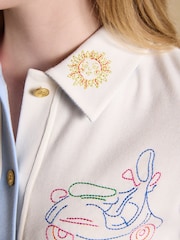 Joules Premium Ribbed Embroidered Cream Striped Jersey Cardigan - Image 7 of 11