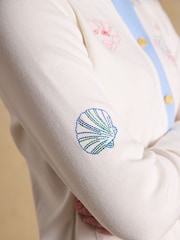 Joules Premium Ribbed Embroidered Cream Striped Jersey Cardigan - Image 9 of 11