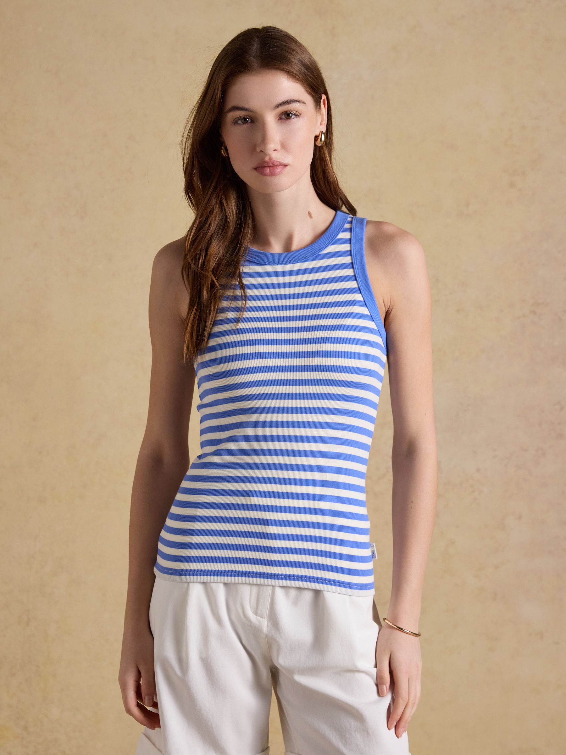 Joules Women's Blue & White Striped Sofia Ribbed Cotton Rich Jersey Vest Size 22