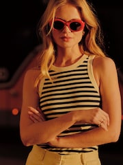 Joules Sofia Navy Stripe Ribbed Cotton Rich Jersey Vest - Image 2 of 8