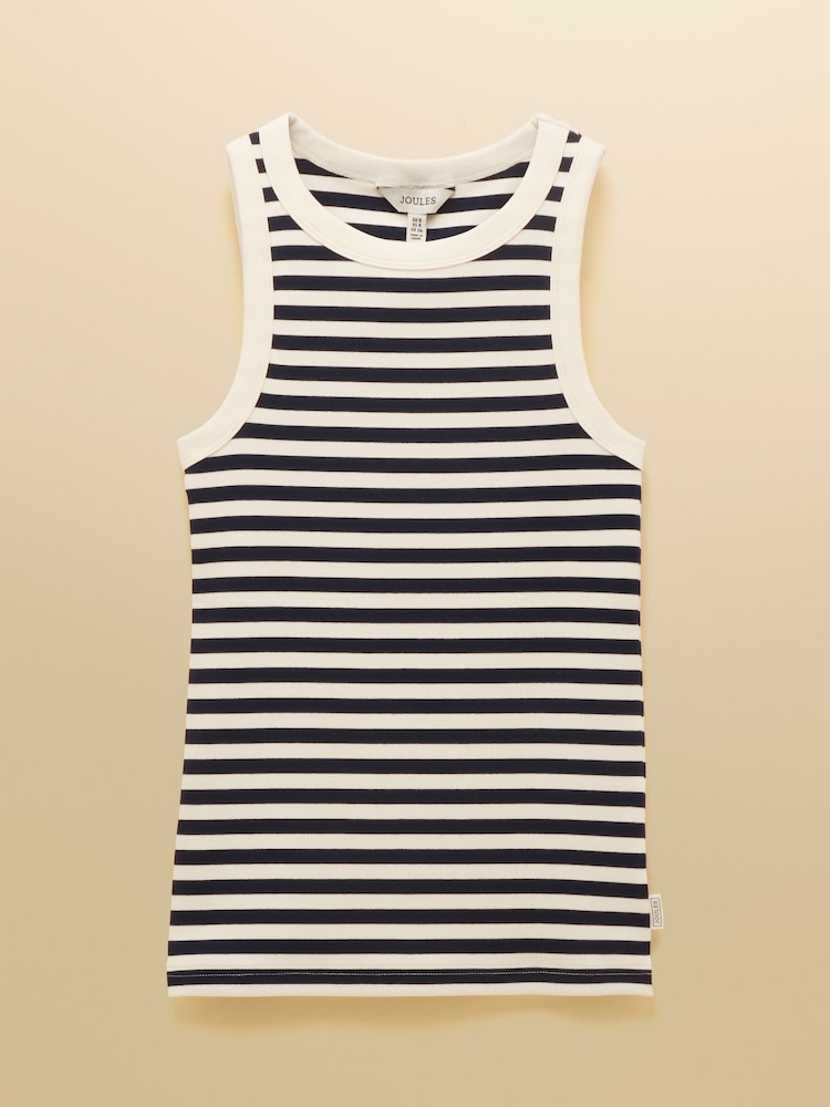 Joules Sofia Navy Striped Ribbed Cotton Rich Jersey Vest - Image 6 of 6 Joules Sofia Navy Striped Ribbed Cotton Rich Jersey Vest - Image 6 of 6