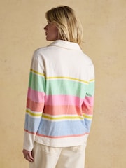 Joules Tallie Multi Stripe Combed Cotton Slub Collared Jersey Top - Image 3 of 9