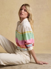 Joules Tallie Multi Stripe Combed Cotton Slub Collared Jersey Top - Image 4 of 9