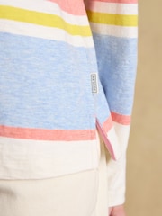 Joules Tallie Multi Stripe Combed Cotton Slub Collared Jersey Top - Image 6 of 9