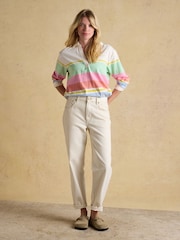 Joules Tallie Multi Stripe Combed Cotton Slub Collared Jersey Top - Image 7 of 9