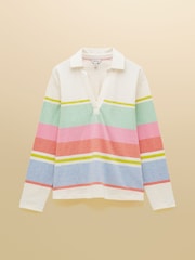 Joules Tallie Multi Stripe Combed Cotton Slub Collared Jersey Top - Image 9 of 9