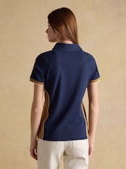 Joules Beaufort Navy & Brown Embroidered Short Sleeve Polo Shirt - Image 2 of 6