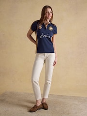 Joules Beaufort Navy & Brown Embroidered Short Sleeve Polo Shirt - Image 3 of 6