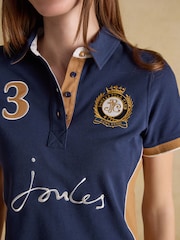 Joules Beaufort Navy & Brown Embroidered Short Sleeve Polo Shirt - Image 4 of 6