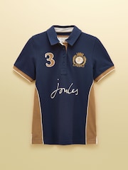 Joules Beaufort Navy & Brown Embroidered Short Sleeve Polo Shirt - Image 6 of 6