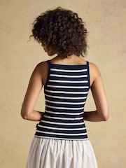 Joules Gia Navy & White Striped Square Neck Ribbed Vest - Image 2 of 7