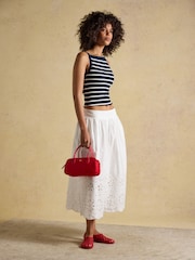 Joules Gia Navy & White Striped Square Neck Ribbed Vest - Image 4 of 7