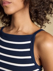 Joules Gia Navy & White Striped Square Neck Ribbed Vest - Image 5 of 7