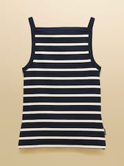 Joules Gia Navy & White Striped Square Neck Ribbed Vest - Image 7 of 7