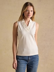 Joules Heidi Cream Sleeveless Frill Neck Jersey Top - Image 1 of 6