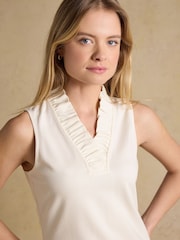 Joules Heidi Cream Sleeveless Frill Neck Jersey Top - Image 4 of 6