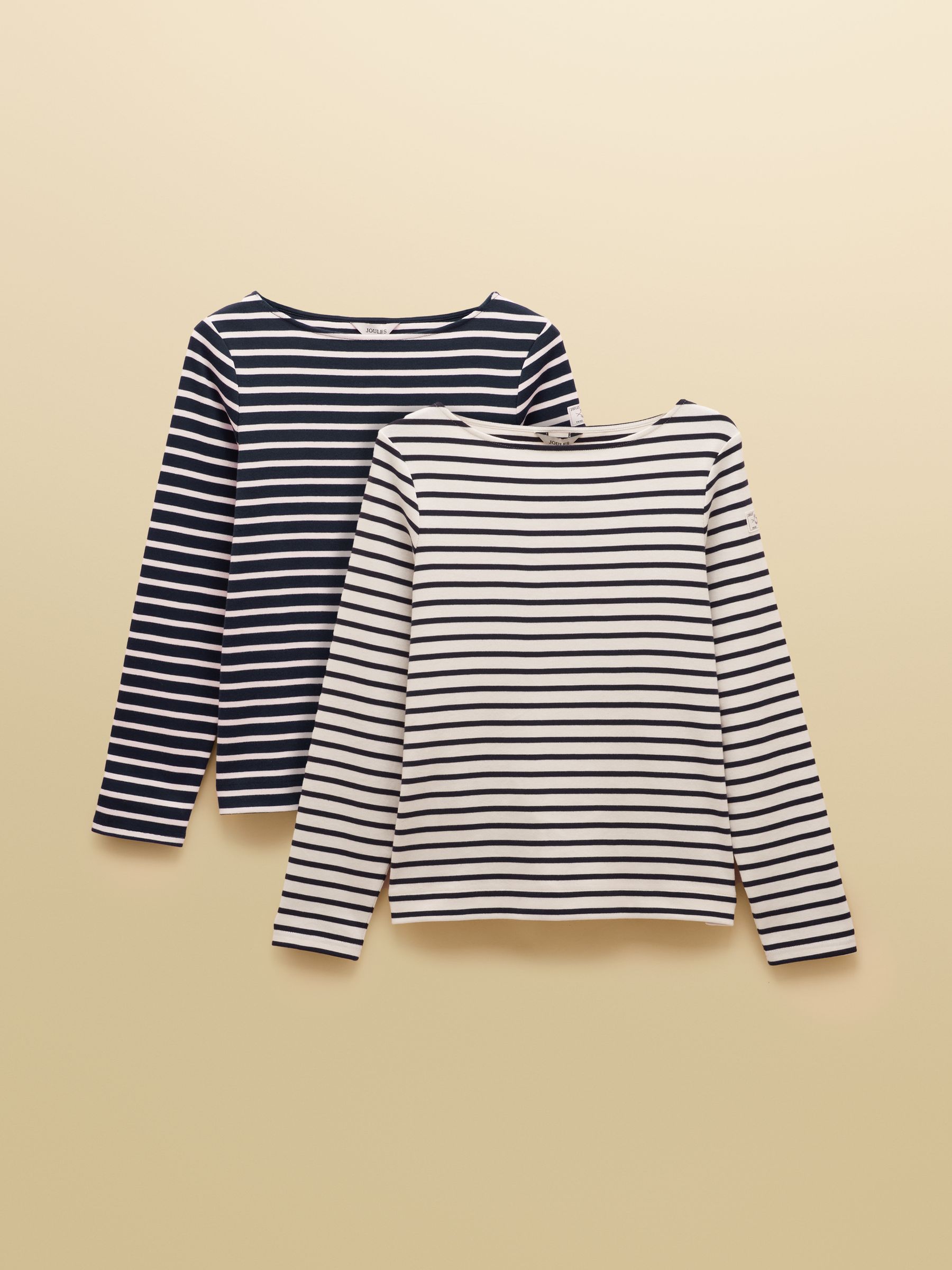 Joules Women's Harbour Striped Boat Neck Breton Tops (2 Pack) Navy & Creme Size 18