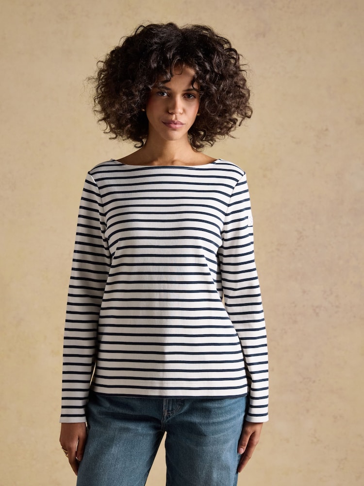 Joules Harbour Navy & Creme Stripe Boat Neck Breton Tops 2 Pack - Image 1 of 6