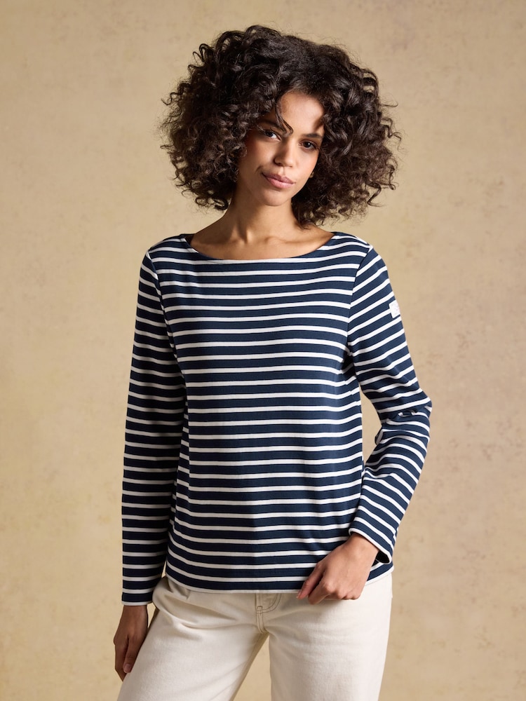 Joules Harbour Navy & Creme Stripe Boat Neck Breton Tops 2 Pack - Image 2 of 6