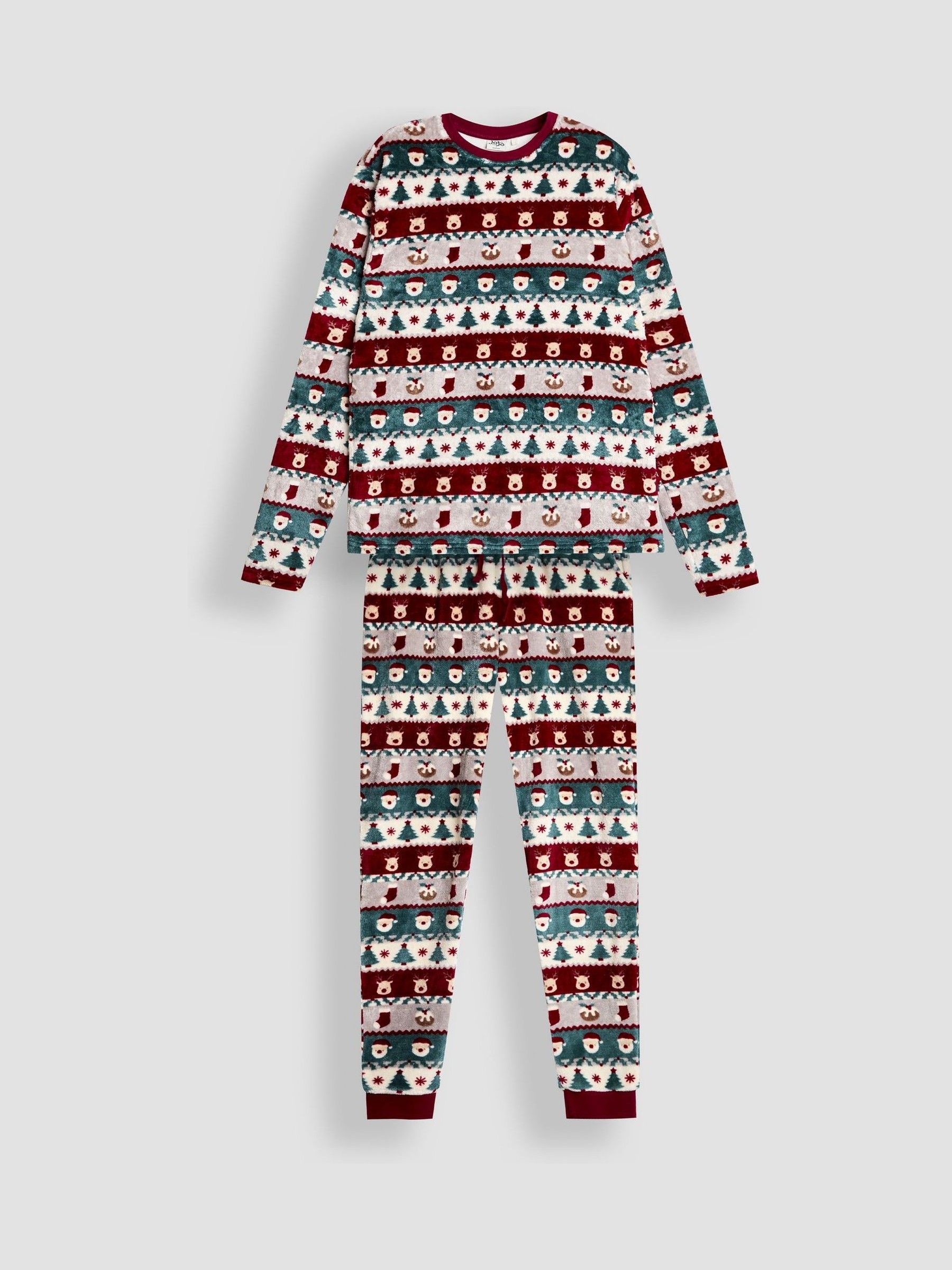Jojo Maman Bébé Men's Red Christmas Fair Isle Fleece Pyjama Set